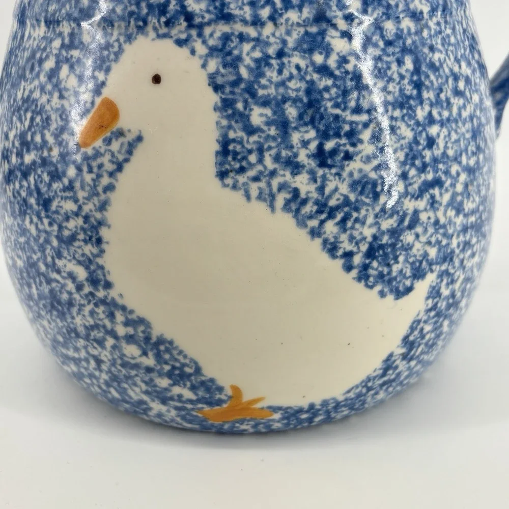 N.S. Gustin Ceramic Goose Jar Ladle Blue Spongeware Stipple Duck Cottagecore